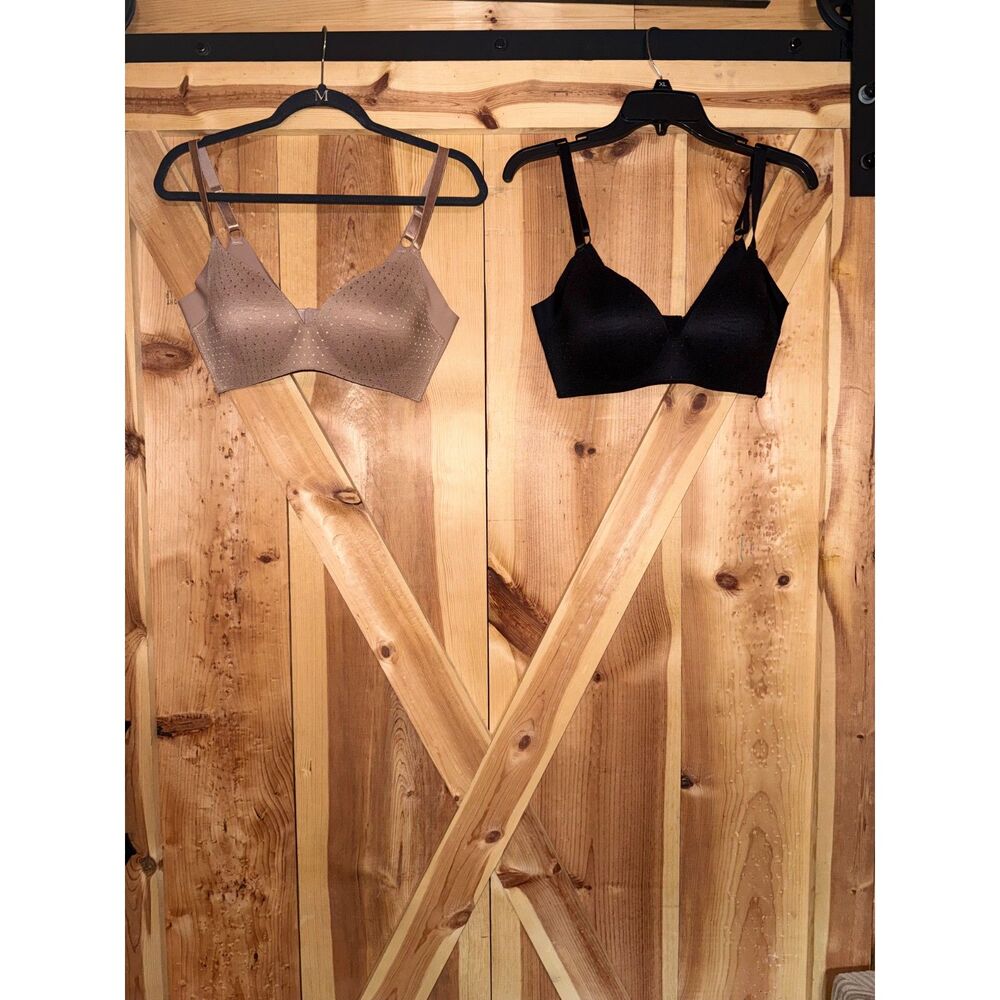 F.I.T. Lot of 2 Womens 36D Back Smoothing Wirefree Bras Black Beige Taupe Mesh